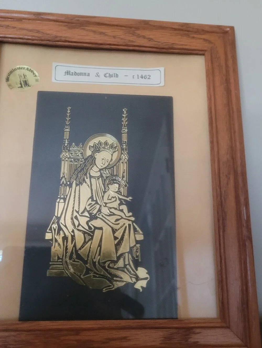 Vintage Framed Westminster Abbey Brass Rubbing Art – Madonna & Child c.1462